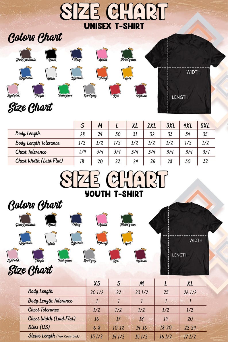 the size chart of a t - shirt for men and women