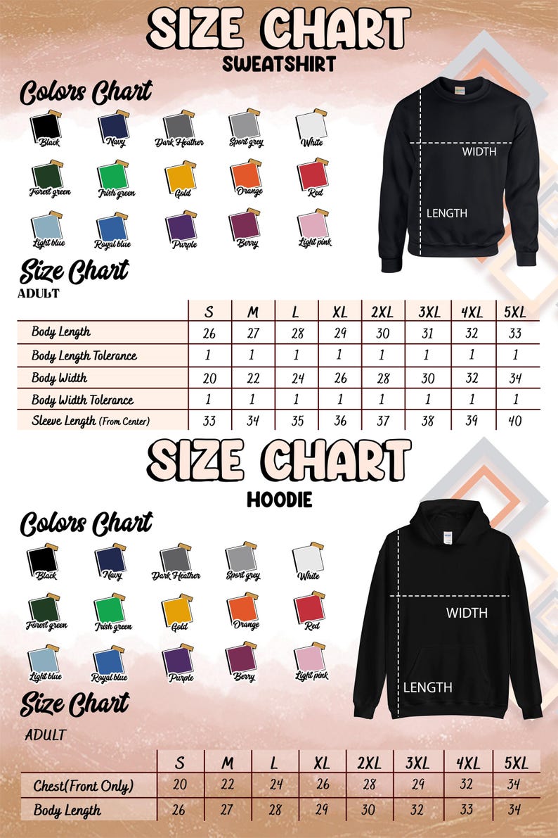 the size chart for a sweatshirt with measurements