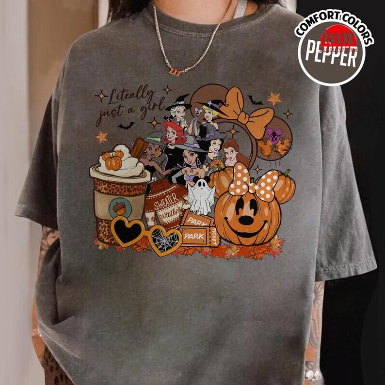 Disneyland Princess Literally Just A Girl Halloween Shirt, Snow White Ariel Jasmine Spooky Sweatshirt, Disneyland Halloween 2026 Trip shirt immagine 2