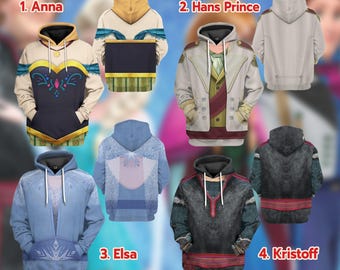 Frozen Characters 3D Full Over Print Hoodie, Hans Prince Elsa Anna Kristoff Cosplay Sweatshirt, Frozen Movie Halloween Cosplay Hoodie
