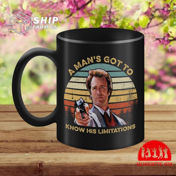 Harry Callahan A Man’s Got To Know His Limitations Vintage Mug, Harry Callahan Ceramic Coffee Mug, Dirty Harry Quote Fan Gift Mug