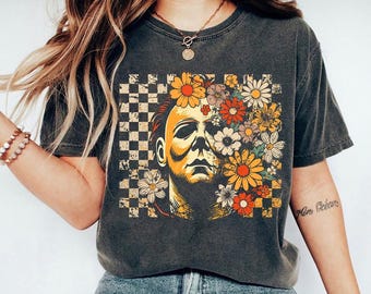 Retro Michael Myers Killer Halloween Comfort Colors® Shirt, Floral Halloween Coquette Tee, Halloween Movie Shirt, Horror Halloween Character