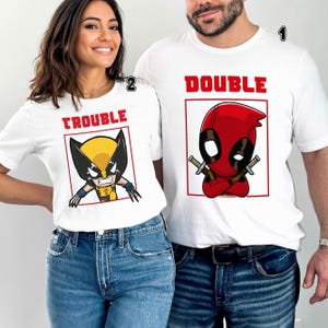 Deadpool and Wolverine Double Trouble Shirt, Deadpool 3 Movie Shirt, Deadpool & Wolverine Shirt, Deadpool and Wolverine Tee, Couple Shirts image 4