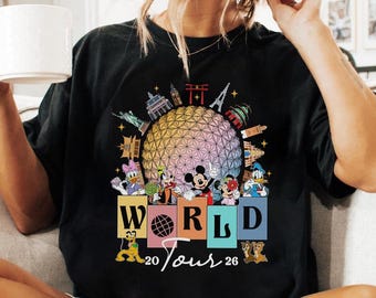Comfort Colors Disneyland Epcot World Tour 2026 Shirt, Mickey And Friends Disneyland Epcot Shirt, Family Vacation, Drinking Around The World