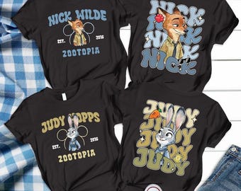 Retro Zootopia 2 Couple Shirt, Judy Hopps and Nick Wilde Couple Tee, Disneyland Couple Matching Shirt, Disneyland Valentine 2026 Tee Gift