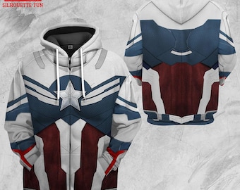 Sam Wilson Captain America Full Over Print Hoodie, Captain America Falcon Shirt, The Falcon and the Winter Soldier, Captain America Cosplay