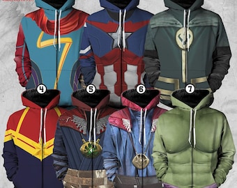 Avengers Halloween Costume Hoodie, Avengers Team, Captain America Costume, 3D Halloween Family Party Outfit, Superhero All Over Print Hoodie