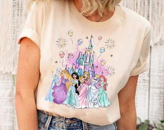 Disneyland Watercolor Princess Shirt, Disneyworld Princess Shirt, Disneyland Princess Castle Shirt, Family Vacation Shirt, Girls Trip Shirt