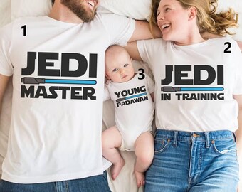 Jedi Master Young Padawan Shirts, Matching Dad And Son T-Shirts, Jedi And Padawan Starwars Shirt, Fathers Day Gift, Pregnancy Annoucement