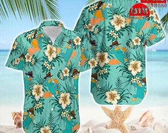 Perry the Platypus in Phineas and Ferb Hawaiian Shirt, Perry Button Up Shirt, Disneyland Summer Family Trip 2026, Family Matching Shirt