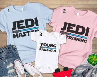 Jedi Master Young Padawan Shirts, Matching Dad And Son T-Shirts, Jedi And Padawan Starwars Shirt, Fathers Day Gift, Pregnancy Annoucement