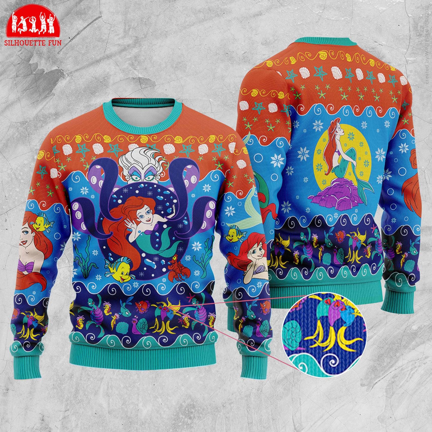 The Little Mermaid Ugly Christmas Sweater, Ariel Princess Ugly