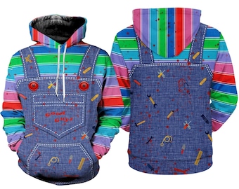 Chucky Full Over Print 3D Hoodie, Chucky Cosplay Sweatshirt, Chucky Child Play Horror Halloween Sweatshirt Hoodie, Halloween Cosplay Tshirt