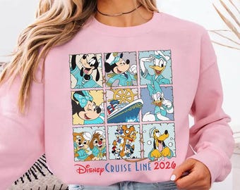 Camisa de Disneyland Cruise Line 2026 con colores cómodos, Mickey y sus amigos, crucero a juego, vacaciones familiares, crucero familiar, vacaciones en crucero 2026