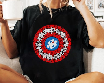 Captain Autism Puzzle Superhero Shield Shirt, Autism Awareness Gifts, Superhero Autism Shirt, Autism Awareness Shirt, Autism Support Shirt