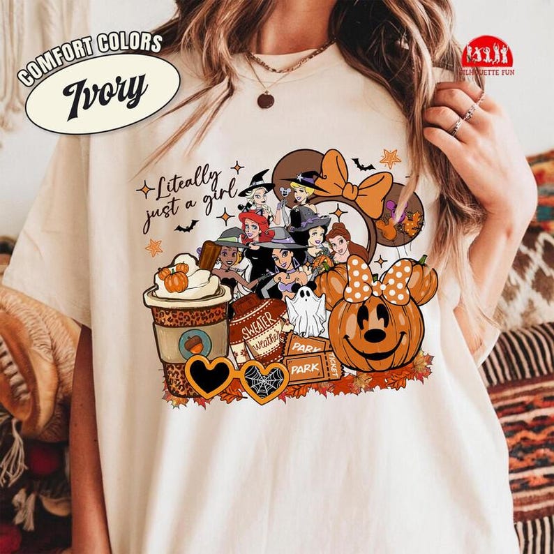 Disneyland Princess Literally Just A Girl Halloween Shirt, Snow White Ariel Jasmine Spooky Sweatshirt, Disneyland Halloween 2026 Trip shirt immagine 4