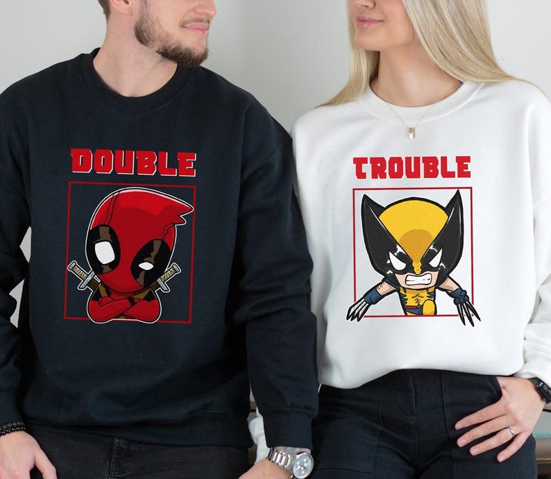 Deadpool and Wolverine Double Trouble Shirt, Deadpool 3 Movie Shirt, Deadpool & Wolverine Shirt, Deadpool and Wolverine Tee, Couple Shirts image 2