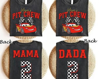 Comfort Colors Pit Crew Lightning McQueen Mama Dada Birthday Shirt, Race Car Birthday Shirt, Two Fast Birthday Tee, Disneyland Birthday Boy