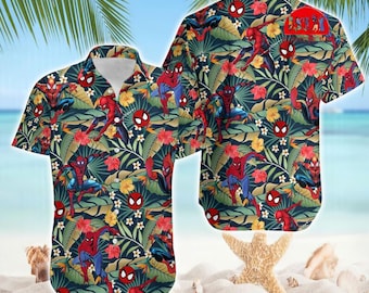 Spidey Hawaiian Shirt, Spidey Aloha Floral Button Up Shirt, Spidey and His Amazing Friends, Spideyman Birthday Shirt, Summer Superhero Shirt