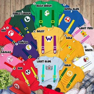 Mario Family Matching Costume Shirts, Yoshi Princess Peach Bowser Luigi Shirt, Princess Costume, Super Mario Family Halloween Costume Shirts image 2