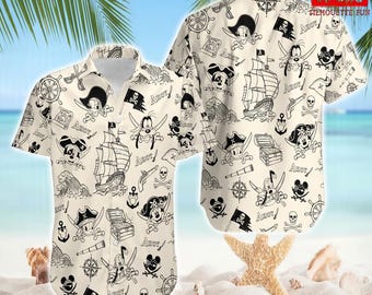 Disneyland Cruise Pirates Mickey & Friends Hawaiian Shirt, Cruise Trip 2026 Shirt, Retro Pirate Mickey Button Up, Disneyland Family Cruise