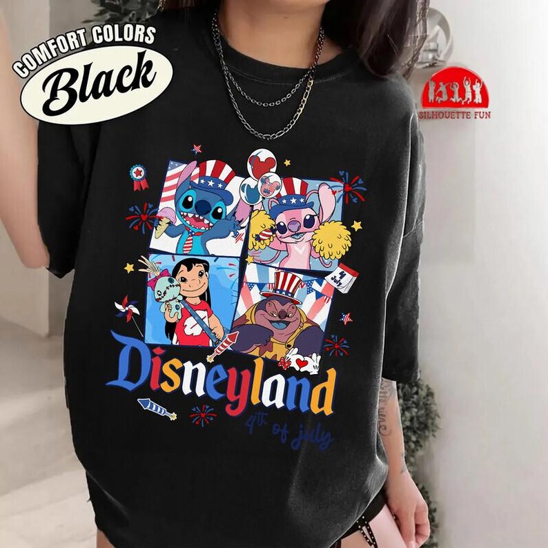 Disneyland Balloons Lilo and Stitch 4th of July Shirt, Lilo and Stitch 4th of July Independence Day Gift, America USA Summer Tshirts immagine 3