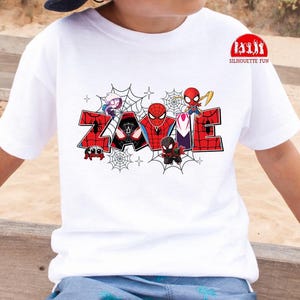 Custom Name Spidey & His Amazing Friends Birthday Shirt, Birthday Family Matching Tee, Ghost Spider Birthday, Superhero Birthday Shirt image 3