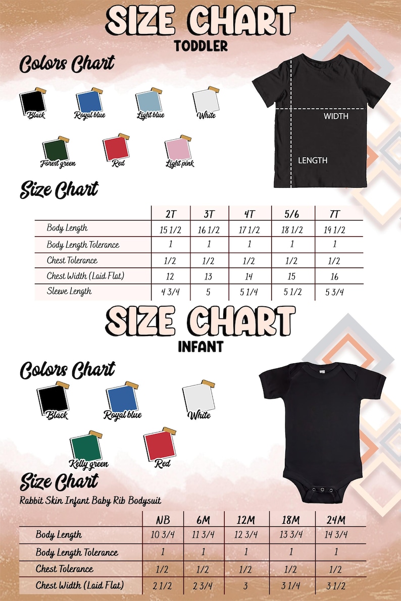 the size chart for a baby's bodysuit