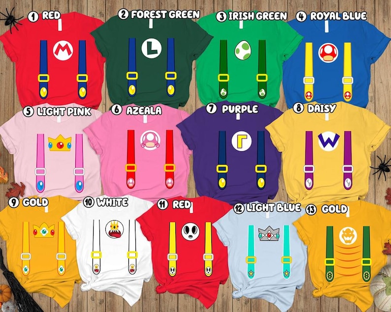 Mario Family Matching Costume Shirts, Yoshi Princess Peach Bowser Luigi Shirt, Princess Costume, Super Mario Family Halloween Costume Shirts image 3
