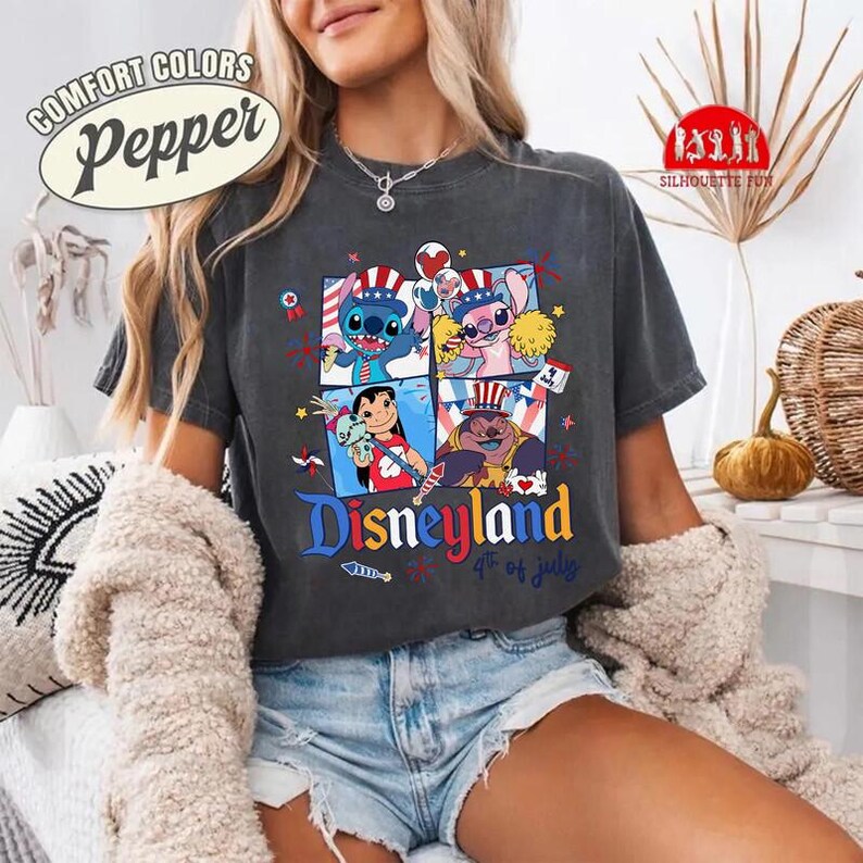 Disneyland Balloons Lilo and Stitch 4th of July Shirt, Lilo and Stitch 4th of July Independence Day Gift, America USA Summer Tshirts immagine 2