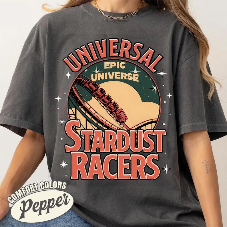 Comfort Colors® Universal Epic Universe StarDust Racers Shirt, Vintage Epic Universe Shirt, Retro Theme Park Tee, Family Vacation Shirts image 2