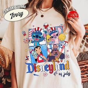 Disneyland Balloons Lilo and Stitch 4th of July Shirt, Lilo and Stitch 4th of July Independence Day Gift, America USA Summer Tshirts immagine 1