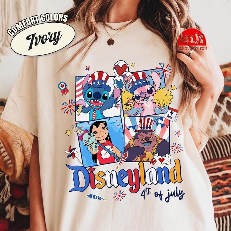 Disneyland Balloons Lilo and Stitch 4th of July Shirt, Lilo and Stitch 4th of July Independence Day Gift, America USA Summer Tshirts immagine 1
