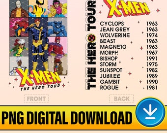 X-Men de dos caras The Hero Tour Png, Retro Superhero Team Pngs, Wolverine Jean Grey Cyclops Png, Avengers Superhero Png, Descarga digital
