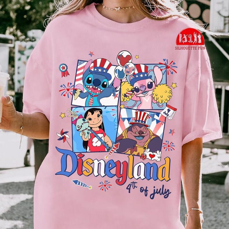 Disneyland Balloons Lilo and Stitch 4th of July Shirt, Lilo and Stitch 4th of July Independence Day Gift, America USA Summer Tshirts immagine 5