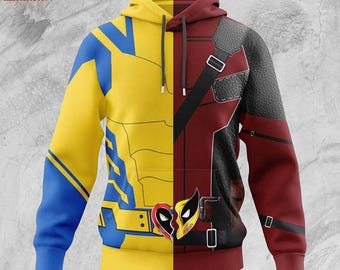 Deadpool Wolverine Full Over Print Costume Hoodie, Wolverine Cosplay Shirt, Xmen Superhero Sweatshirt Hoodie, Family Halloween Costume