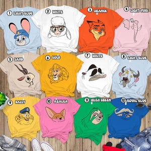 Disneyland Zootopia Costumes Family Shirts, Disneyland Cosplay Matching Shirt, Zootopia Nick Wilde Judy Hopps Gazelle Flash Yax Cosplay Tee image 1