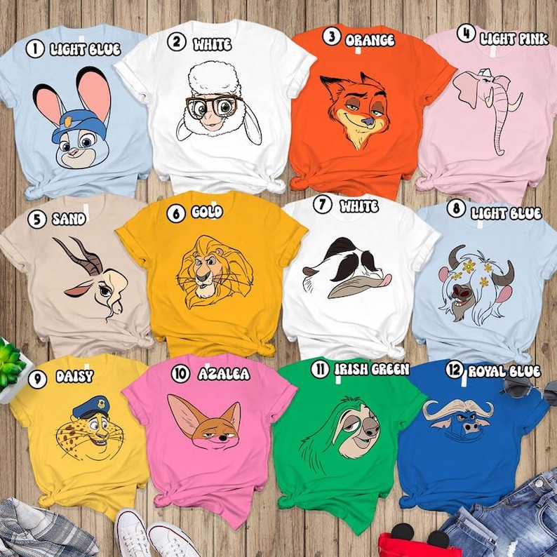 Disneyland Zootopia Costumes Family Shirts, Disneyland Cosplay Matching Shirt, Zootopia Nick Wilde Judy Hopps Gazelle Flash Yax Cosplay Tee image 1