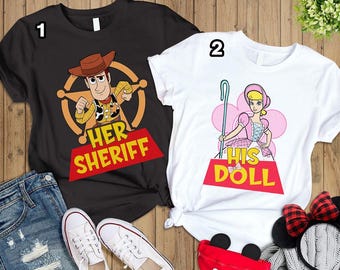 Toy Story Woody And Bo Peep Couple Shirt, Matching Her Sheriff His Doll Shirt, Valentine's Day 2025 Shirt, Disneyland Valentine Couple Shirt
