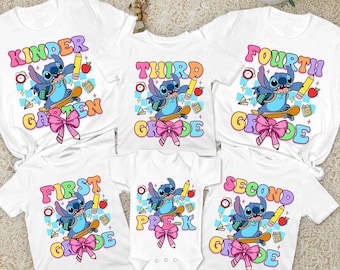 Comfort Colors® Preppy Back To School Stitch Shirt, Stitch Kindergarten Shirt, First Day Of School, PreK To Fourth Grade Shirt, Teacher Gift