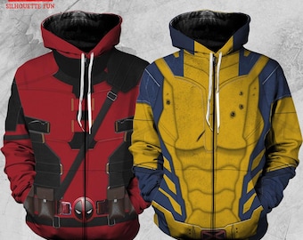 Deadpool and Wolverine Full Over Print Hoodie, Deadpool 3 Movie Shirt, Deadpool Wolverine Superhero Cosplay Sweatshirt Hoodie