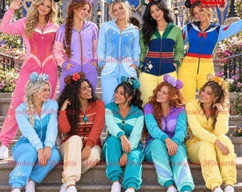All Princess Halloween Costume Pajamas Jumpsuit, Cinderella Ariel Snow White Halloween Cosplay Tee, Halloween Group Cosplay Costume