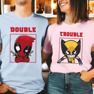 Deadpool and Wolverine Double Trouble Shirt, Deadpool 3 Movie Shirt, Deadpool & Wolverine Shirt, Deadpool and Wolverine Tee, Couple Shirts image 3