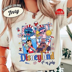 Disneyland Balloons Lilo and Stitch 4th of July Shirt, Lilo and Stitch 4th of July Independence Day Gift, America USA Summer Tshirts immagine 4