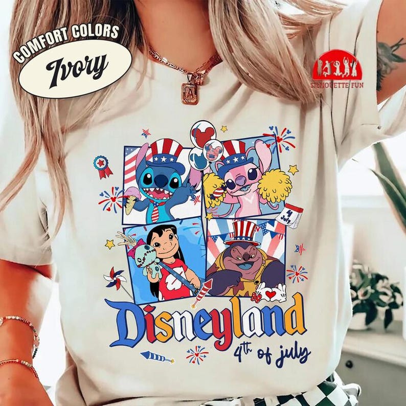 Disneyland Balloons Lilo and Stitch 4th of July Shirt, Lilo and Stitch 4th of July Independence Day Gift, America USA Summer Tshirts immagine 4