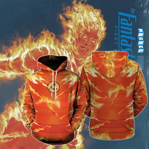 Johnny Storm Human Torch 3D Hoodie, Fantastic Four First Steps Sweatshirt, Avengers Costume Shirt, Super Hero Cosplay Tee, F4 Gift