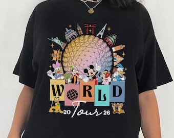 Vintage Mickey and Friends Disneyland Epcot Shirt, Epcot World Tour 1982, WDW Disneyland Family Vacation 2026, Drinking around the World