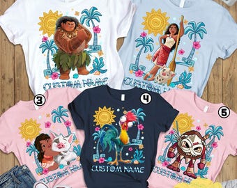 Personalized Disneyland Moana 2 Characters Shirt, Moana Maui Hei Hei Pua Simea Family Group Matching, Princess Moana Birthday Girl Shirt