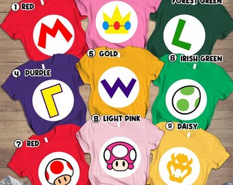 Super Mario Family Costume Shirt, Super Mario Halloween Costume T-Shirt, Mario Birthday Party Shirt, Mario Luigi Princess Peach Shirt