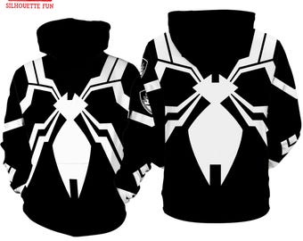 Black Spiderman 3D Full Over Print Hoodie, Spider Man Suit Shirt, Spider Man Costume Shirt, Avengers Cosplay Sweatshirt, Halloween Cosplay